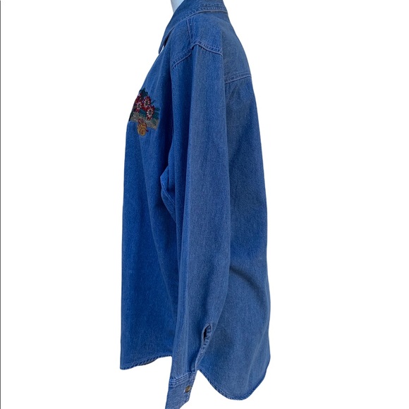 Vintage Bobbie Green Holiday Embroidered Long Sleeve Denim Shirt - Picture 5 of 9